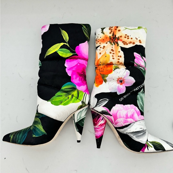 JIMMY CHOO X Off-White Sara 100 floral brocade padded boots Size: 37.5 (New) - Picture 7 of 10